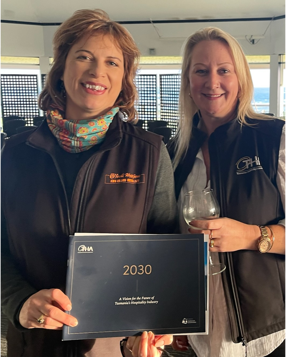 Happy Heidi King Island Distillery and Gena Cantwell THA Great Customer Experience Expert with the THA 2030 Vision for Tasmania
