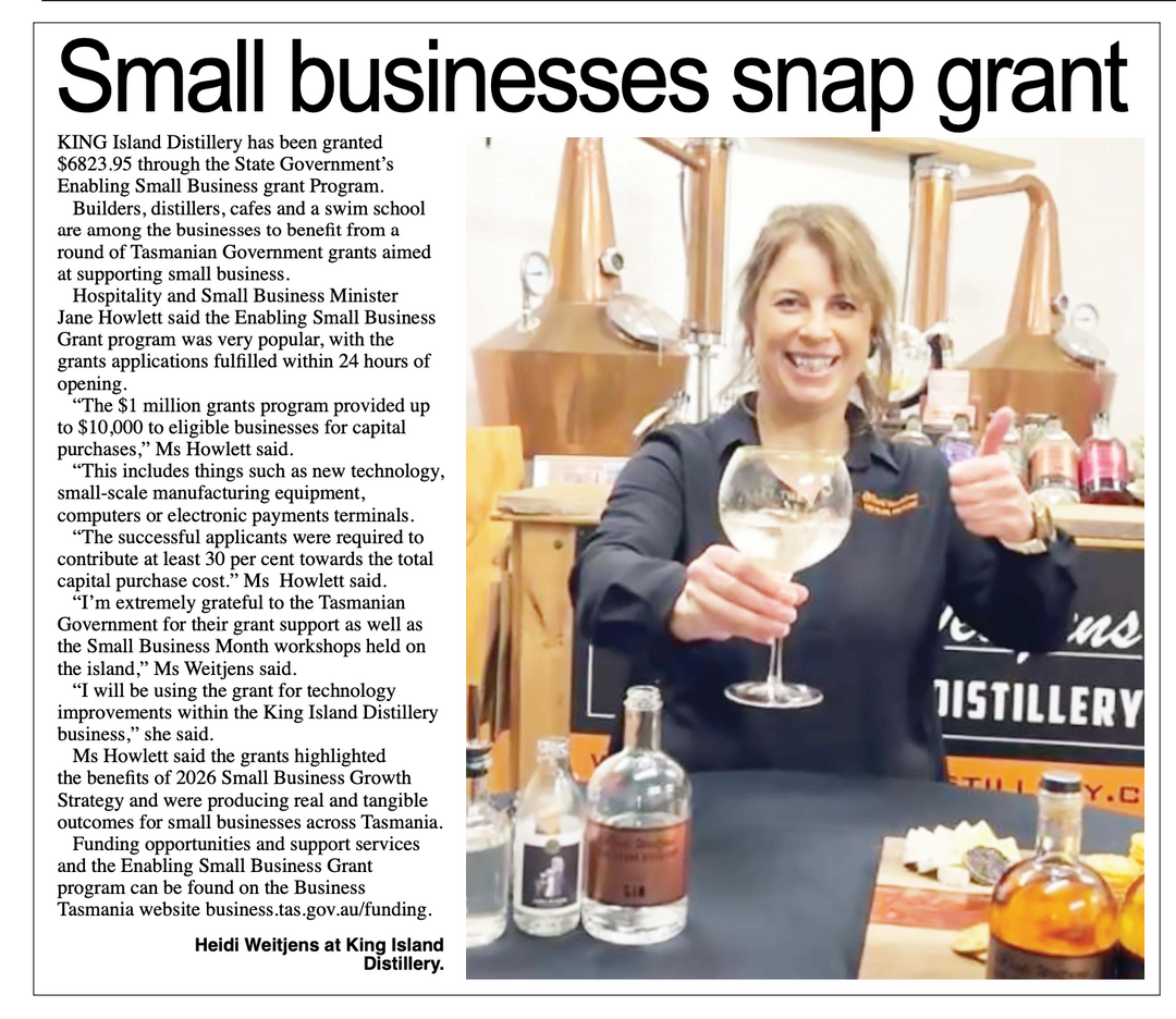 King Island Distillery Wins Grant For Growth and Innovation