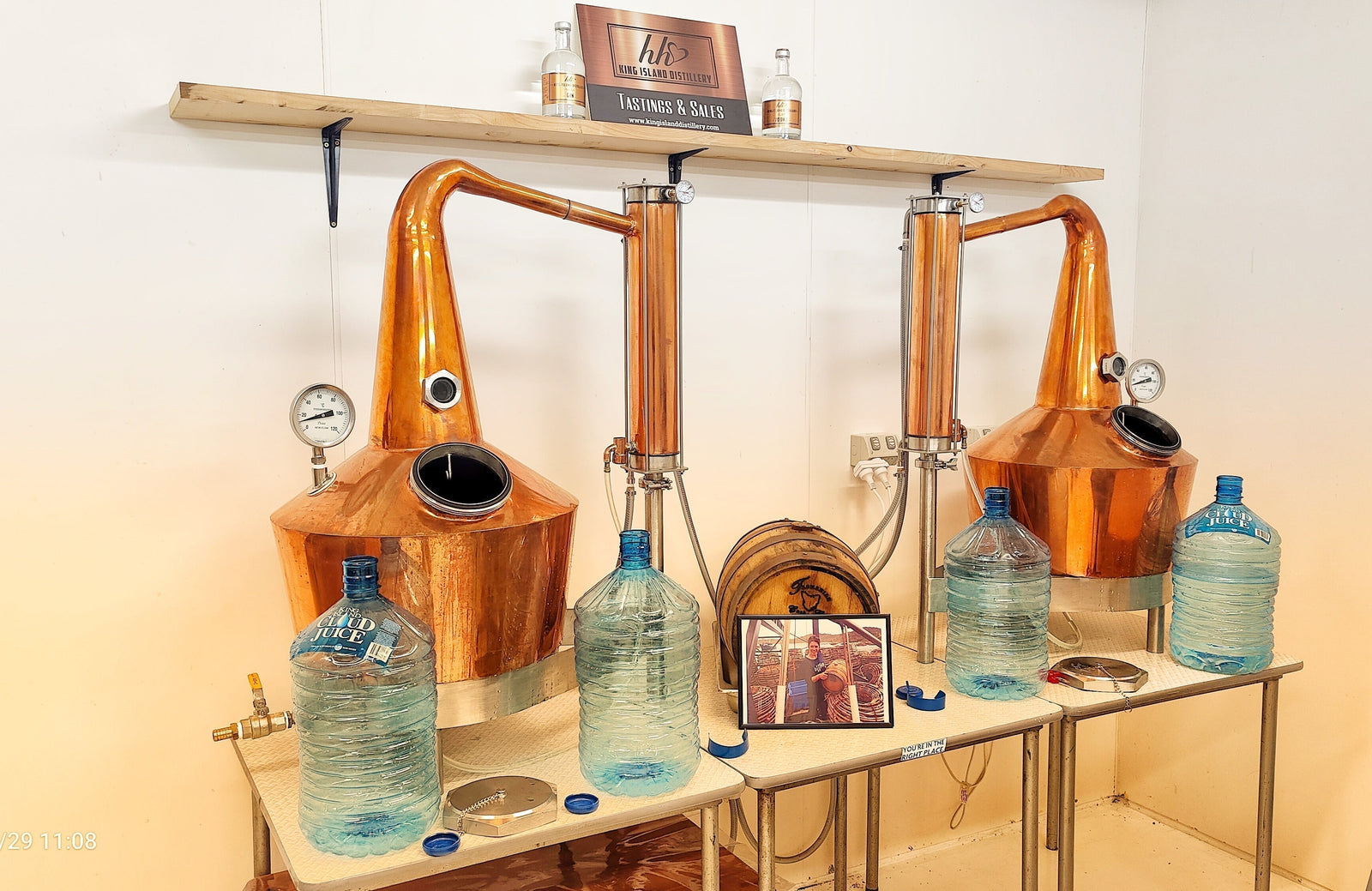 12L Bloolps King Island Rain bottles from King Island Cloud Juice at King Island Distillery ready to distil King Island Gin by a Native Artisan Distiller Happy Heidi